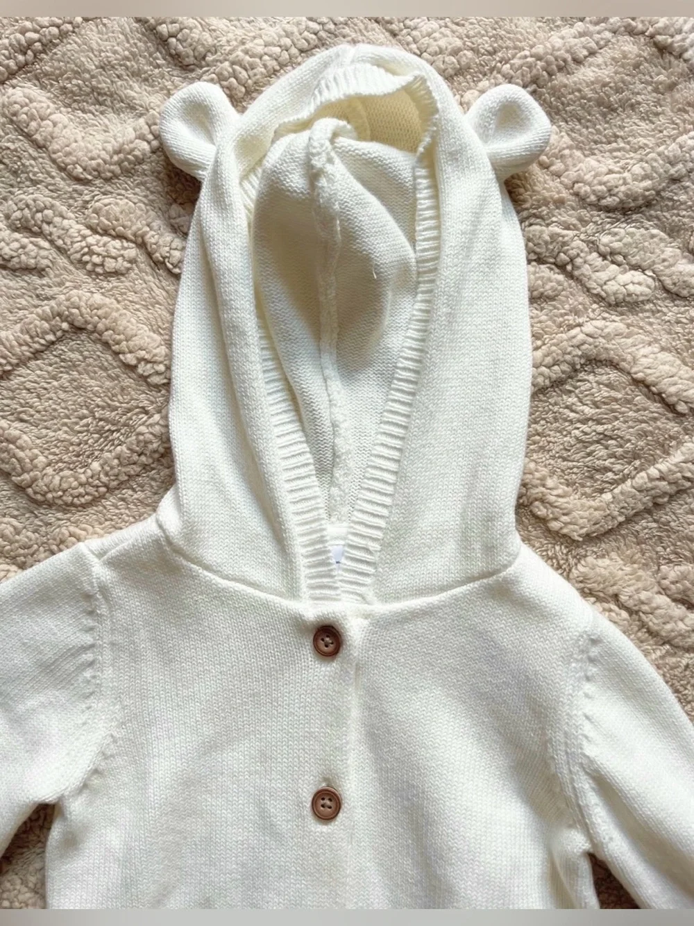 Carter’s Baby Girl Hooded Sweater 6-9M NWT Button Up Cream Cardigan W/ Bear Ears
